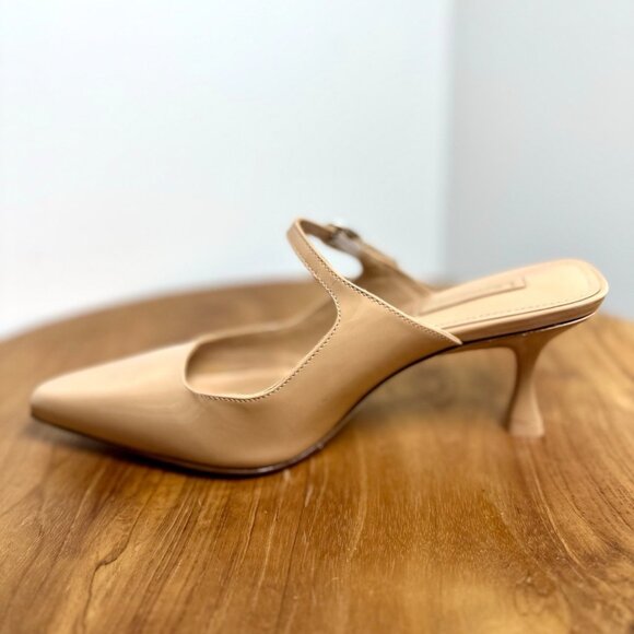 Larroude Ines Mule Women Tan Patent Leather Handmade Brazil - Picture 4 of 13